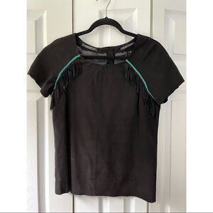 Maison Scotch Suede & Fringe Blouse Top